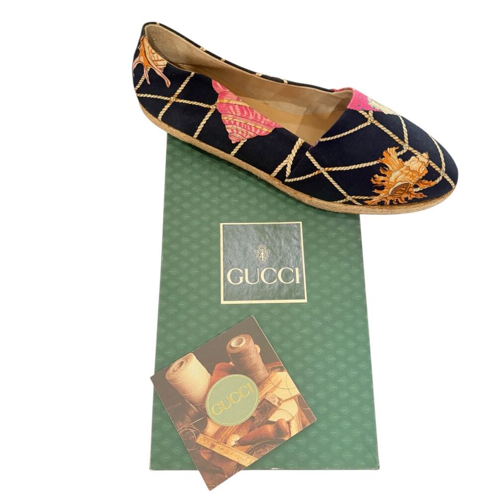Gucci Vintage Seashell Print Canvas Espadrilles Flat EU Size 39 US - Picture 4 of 13